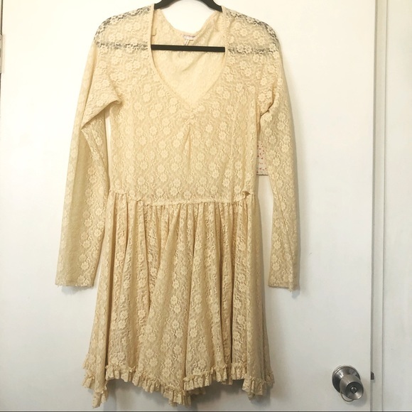 SOLDNWT Free People Women's Long Sleeve Witchy Lace Skater Dress Tea Size Medium - Picture 3 of 12